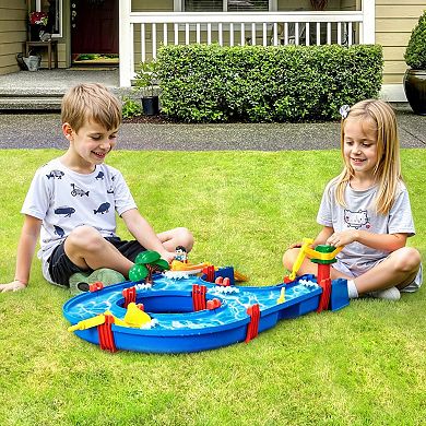 Water Table for Kids with Boats, Water Gate, Docks, and Sensory Play Features