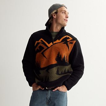 Men's Hollywood Sherpa Mock Neck Half Zip Pullover Sweatshirt