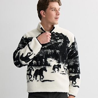 Men's Hollywood Sherpa Mock Neck Half Zip Pullover Sweatshirt