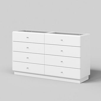 8 Drawers Chest Dresser,Closet Vanity with Glass Top & 3-Color Led & Crystal Knobs,9-Display Section