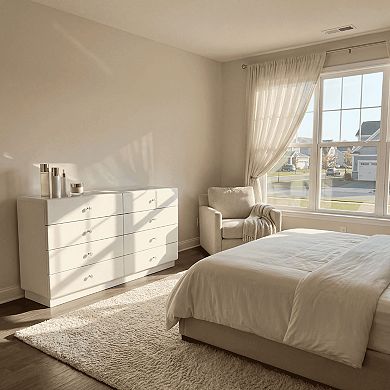 8 Drawers Chest Dresser,Closet Vanity with Glass Top & 3-Color Led & Crystal Knobs,9-Display Section
