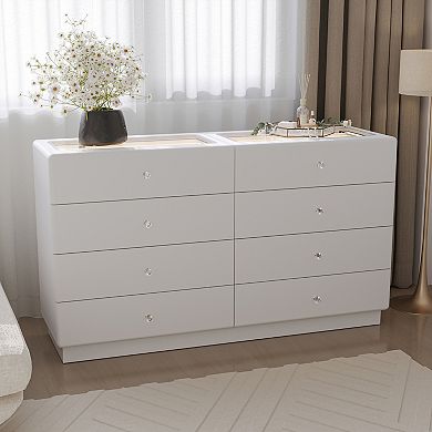8 Drawers Chest Dresser,Closet Vanity with Glass Top & 3-Color Led & Crystal Knobs,9-Display Section