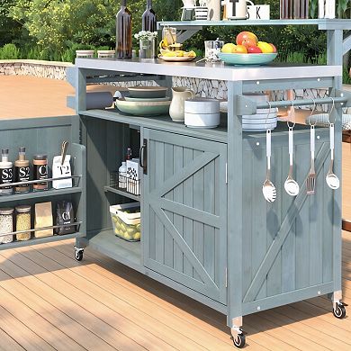 ELEMENT ACE Outdoor Kitchen Island with Raised Shelf and Stainless Steel Top