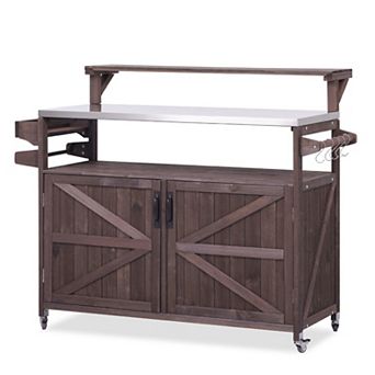 ELEMENT ACE Outdoor Kitchen Island with Raised Shelf and Stainless Steel Top