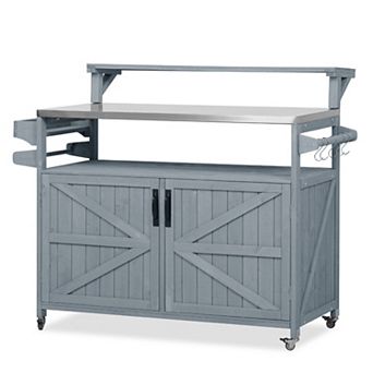 ELEMENT ACE Outdoor Kitchen Island with Raised Shelf and Stainless Steel Top