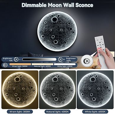 ELEMENT ACE Realistic Resin Moon Wall Light with Dimmable LED and Remote Control