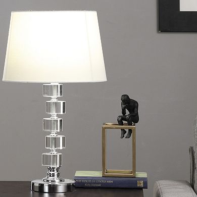 ELEMENT ACE Crystal Cubes Stacked Metal Table Lamp with White Cotton Linen Shade