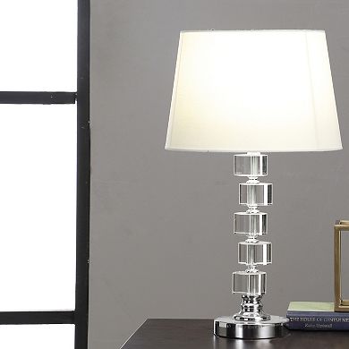 ELEMENT ACE Crystal Cubes Stacked Metal Table Lamp with White Cotton Linen Shade
