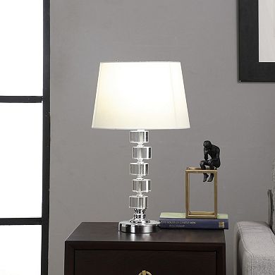 ELEMENT ACE Crystal Cubes Stacked Metal Table Lamp with White Cotton Linen Shade