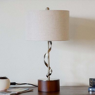 ELEMENT ACE Modern Twisted Metal Table Lamp with Linen Shade for Bedside or Desk