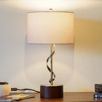 ELEMENT ACE Modern Twisted Metal Table Lamp with Linen Shade for Bedside or Desk