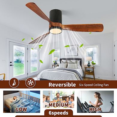 ELEMENT ACE 52 Inch Indoor Outdoor Flush Mount Ceiling Fan with Wood Blades and Remote Control