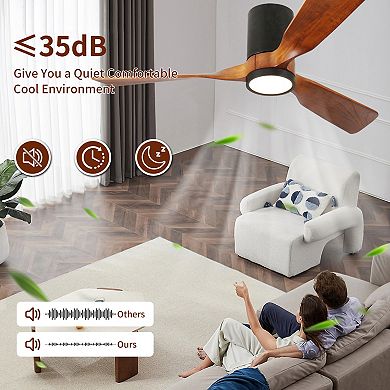 ELEMENT ACE 52 Inch Indoor Outdoor Flush Mount Ceiling Fan with Wood Blades and Remote Control