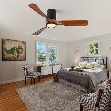 ELEMENT ACE 52 Inch Indoor Outdoor Flush Mount Ceiling Fan with Wood Blades and Remote Control