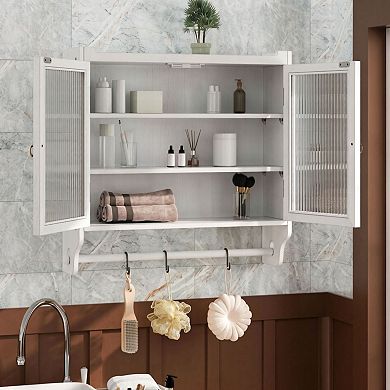 ELEMENT ACE Vintage Double Door Wall Cabinet with Three Storage Tiers and Towel Rack