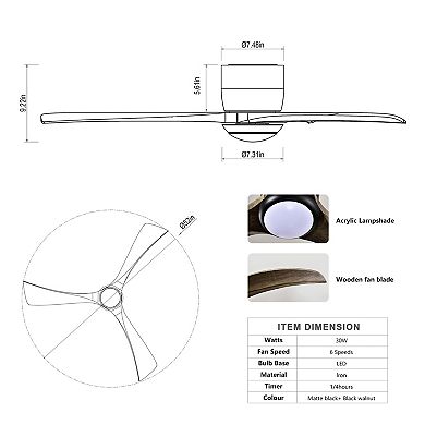ELEMENT ACE 52 Inch Solid Wood Blades Ceiling Fan with Light and Remote Control