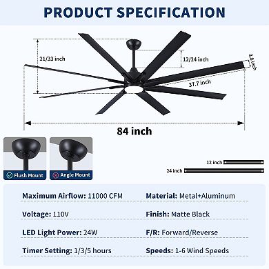 ELEMENT ACE Super Large Ceiling Fan with Remote Control and Integrated LED Light
