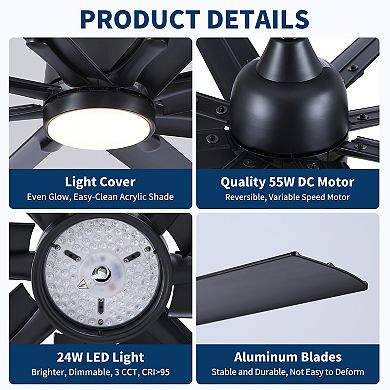 ELEMENT ACE Super Large Ceiling Fan with Remote Control and Integrated LED Light