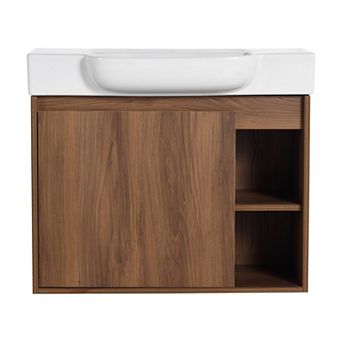 ELEMENT ACE 28-Inch Wall-Mounted Bathroom Vanity with Ceramic Sink and Soft-Close Door