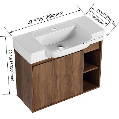 ELEMENT ACE 28-Inch Wall-Mounted Bathroom Vanity with Ceramic Sink and Soft-Close Door