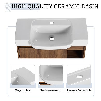 ELEMENT ACE 28-Inch Wall-Mounted Bathroom Vanity with Ceramic Sink and Soft-Close Door