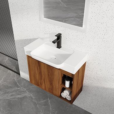 ELEMENT ACE 28-Inch Wall-Mounted Bathroom Vanity with Ceramic Sink and Soft-Close Door