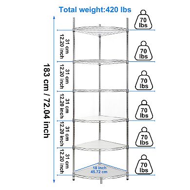 ELEMENT ACE 6 Tier Adjustable Heavy Duty Metal Corner Shelf Rack for Storage and Display