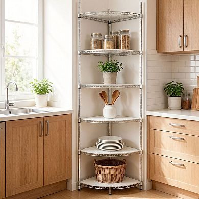 ELEMENT ACE 6 Tier Adjustable Heavy Duty Metal Corner Shelf Rack for Storage and Display