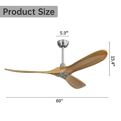 ELEMENT ACE 60 Inch Indoor Modern Ceiling Fan with Remote Control and Solid Wood Blades