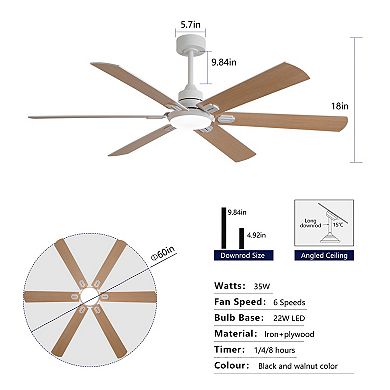 ELEMENT ACE 60-Inch Reversible Blade Ceiling Fan with Dimmable LED Light and Remote Control