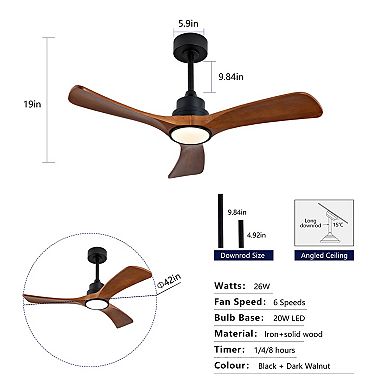 ELEMENT ACE Modern Wood Ceiling Fan with Remote Control and Reversible DC Motor