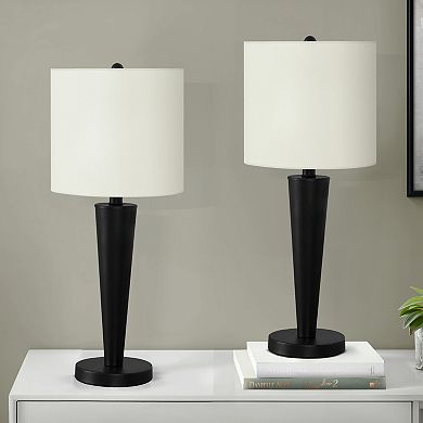 ELEMENT ACE Set of 2 Contemporary USB Table Lamp Set with Metal Base and Linen Shade