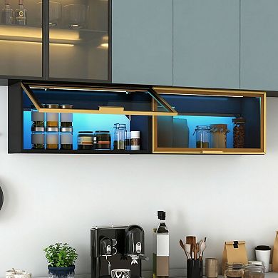 ELEMENT ACE Large Capacity Wall Mounted Spice Rack Storage Cabinet with Up Flip Door