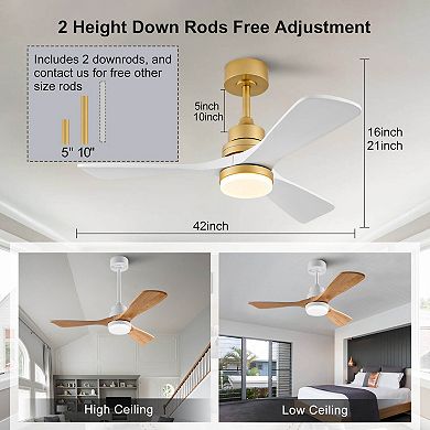 ELEMENT ACE Modern 42 Inch Ceiling Fan with Integrated LED Light and Remote Control