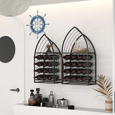 ELEMENT ACE Set of 2 Freestanding Boat-Shaped Wine Display Cabinet with Storage Rack