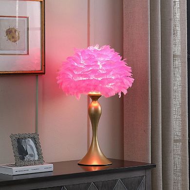 ELEMENT ACE Feather Accent Lamp with Satin Gold Metal Candlestick Base