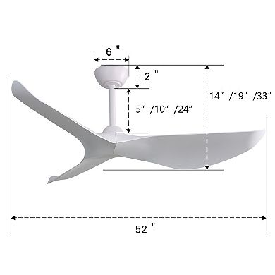 ELEMENT ACE 52 Inch Ceiling Fan Without Light, 6 Speeds Reversible DC Motor, 3 ABS Blade Ceiling Fan