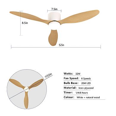 ELEMENT ACE Ultra Slim Flush Mount Ceiling Fan with Remote Control and Light