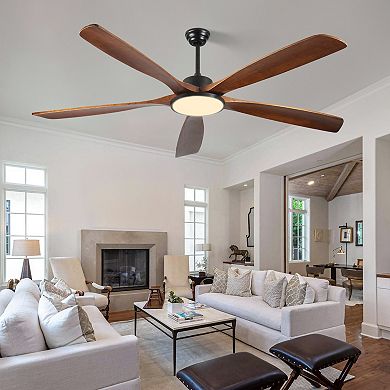 ELEMENT ACE Large Outdoor Ceiling Fan with Remote Control and Light and Wooden Blades