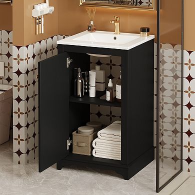ELEMENT ACE Modern Freestanding Bathroom Vanity with Ceramic Sink and Adjustable Shelf