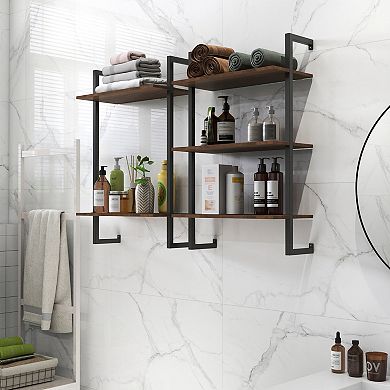 ELEMENT ACE Tiered Wall Mounted Storage Shelves with Wood and Metal Construction