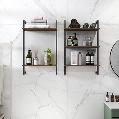 ELEMENT ACE Tiered Wall Mounted Storage Shelves with Wood and Metal Construction