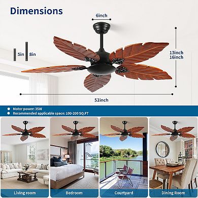 ELEMENT ACE 52 Inch Tropical Ceiling Fan with Reversible Palm Leaf Blades for Indoor and Outdoor Use