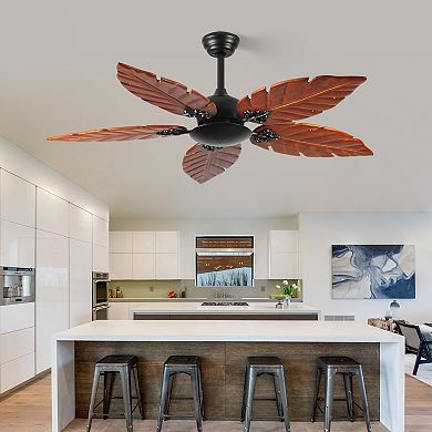 ELEMENT ACE 52 Inch Tropical Ceiling Fan with Reversible Palm Leaf Blades for Indoor and Outdoor Use