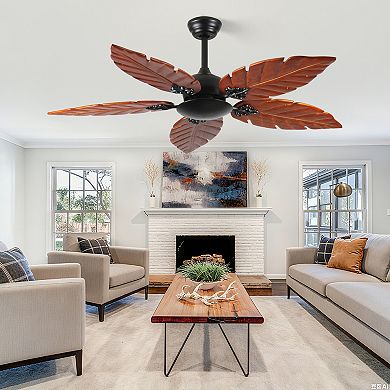 ELEMENT ACE 52 Inch Tropical Ceiling Fan with Reversible Palm Leaf Blades for Indoor and Outdoor Use