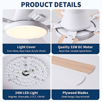 ELEMENT ACE Modern Minimalist Flush Mount Ceiling Fan with Light and Oversized Blades