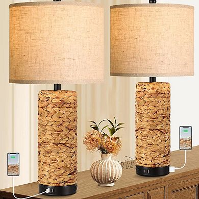 ELEMENT ACE Tall Rustic Table Lamps Set of Two for Living Room and Bedroom