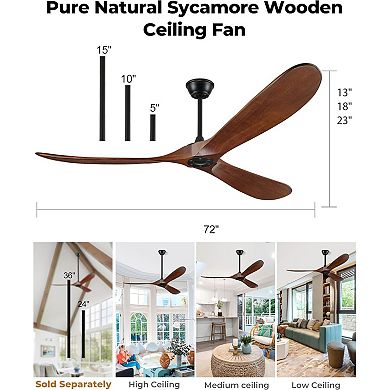 ELEMENT ACE 60-Inch Solid Wood Reversible Ceiling Fan with Remote and Wall Control