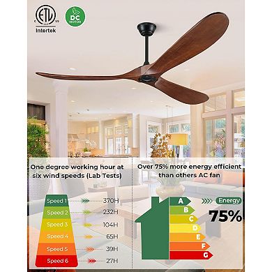 ELEMENT ACE 60-Inch Solid Wood Reversible Ceiling Fan with Remote and Wall Control