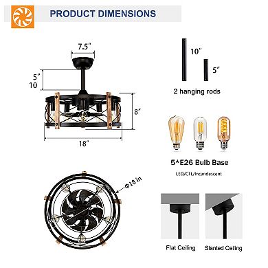 ELEMENT ACE 20 Inch Cage Ceiling Fan with Remote Control and Light Fixture